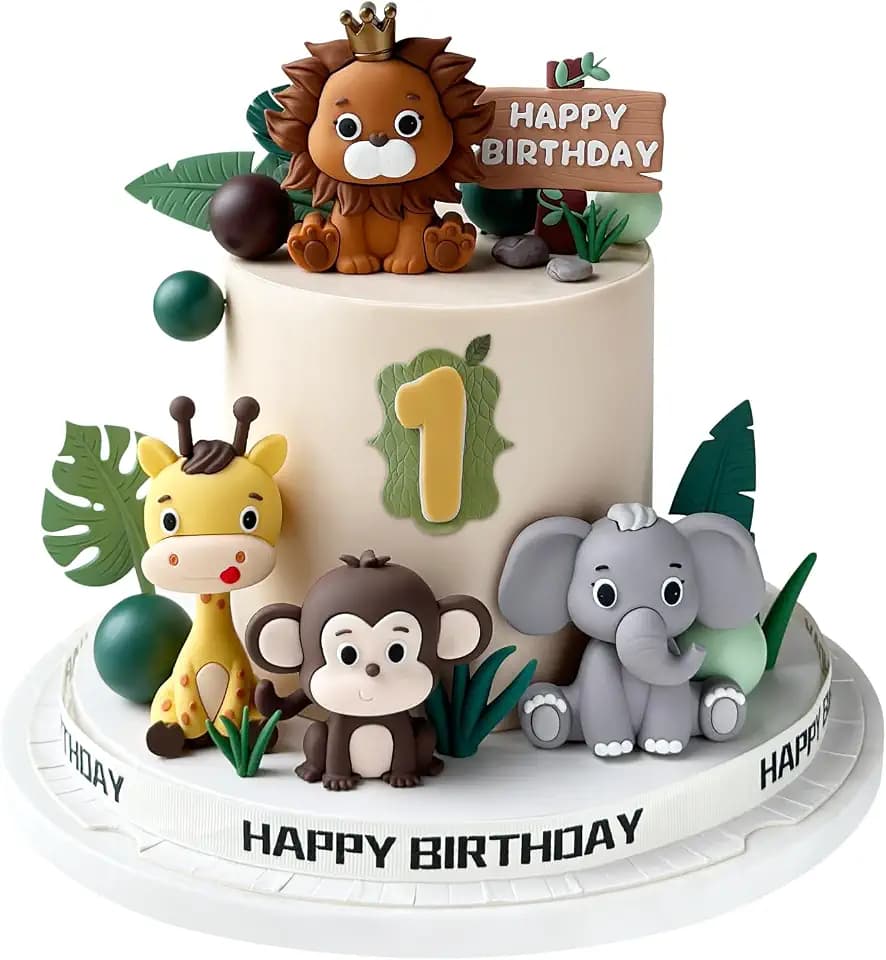 19PCS Safari Cake Topper, Jungle Wild One Cake Decorations