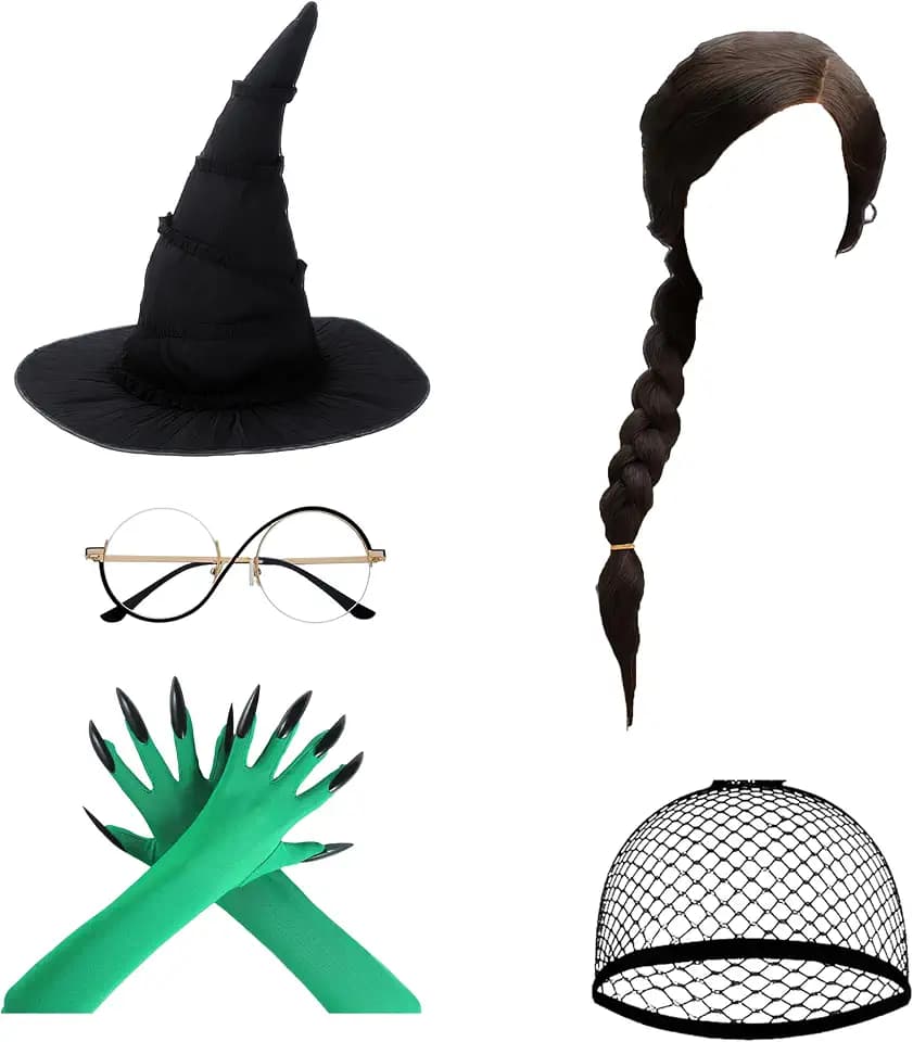 Witch Costume Accessories, Witch Hat & Wig & Glasses & Gloves, Dress Up for Women Fan Role-playing Party