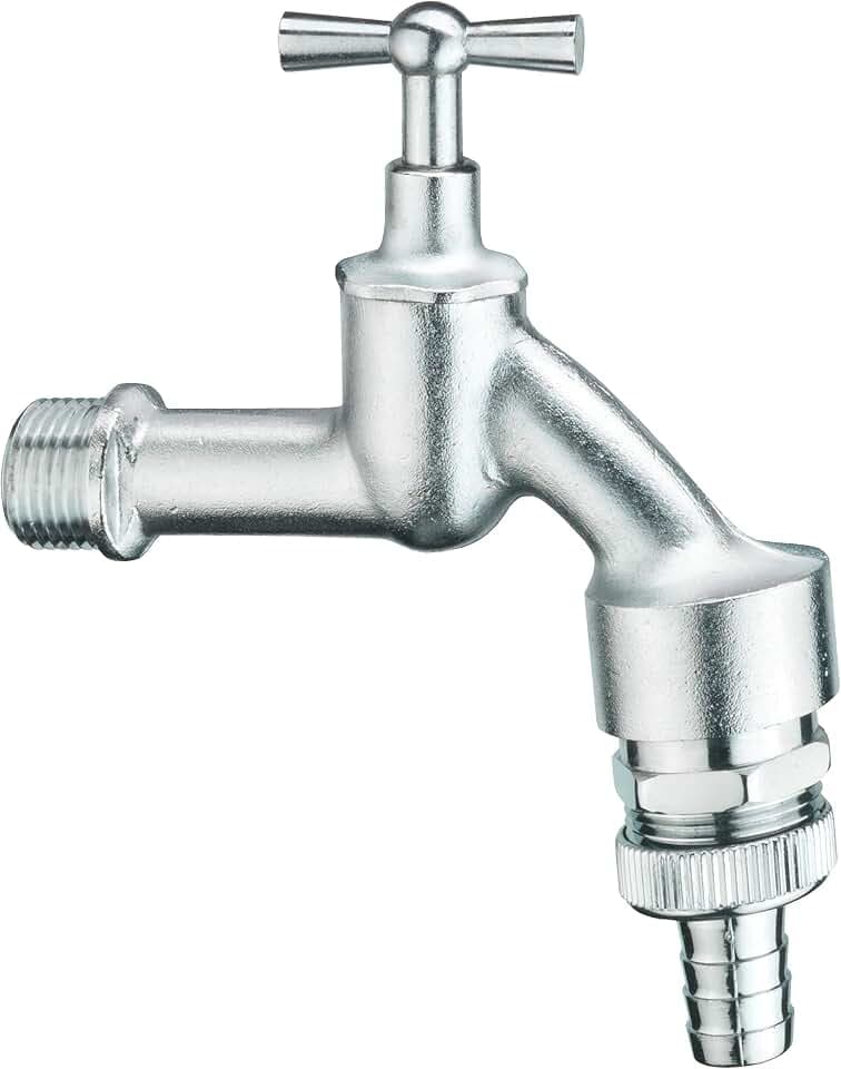 Cornat Auslaufhahn - 1/2 Zoll AG - Inkl. Tülle - Zum Anschluss von Wasch- & Spülmaschine - Mit Rückflussverhinderer & Rohrbelüfter - Aus Messing matt verchromt / Wasserhahn / Absperrhahn / TEC301101