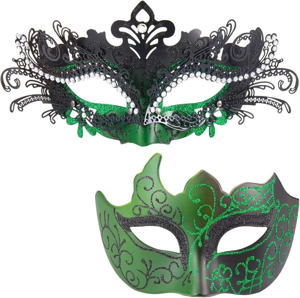 MYSEUNI Maskerade Masken für Paare – Glänzende Strass Metall Filigrane venezianische Maske & Herren Venezianische Maske für Karneval