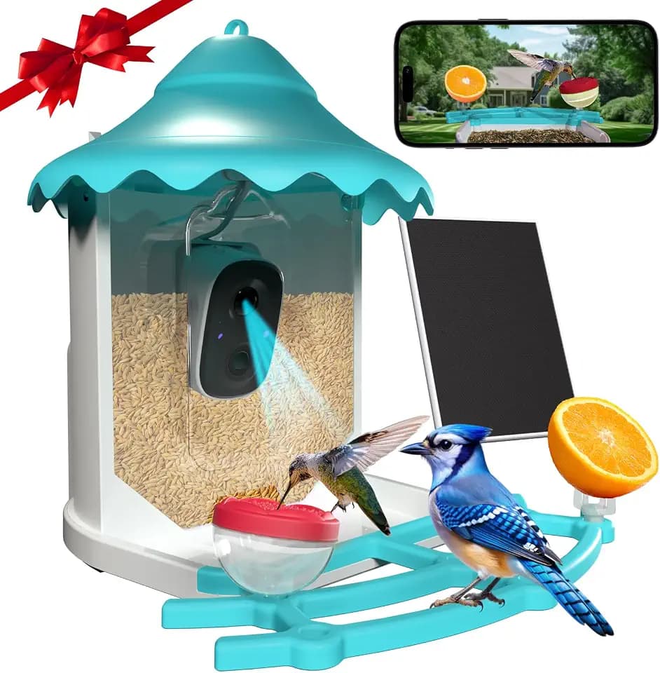 BirdsView Solar Powered Bird Feeder with 2K Ai Camera, Hummingbird Feeder, Bird House Camera, Live Alerts & Species Recognition – Gift for Bird Lovers