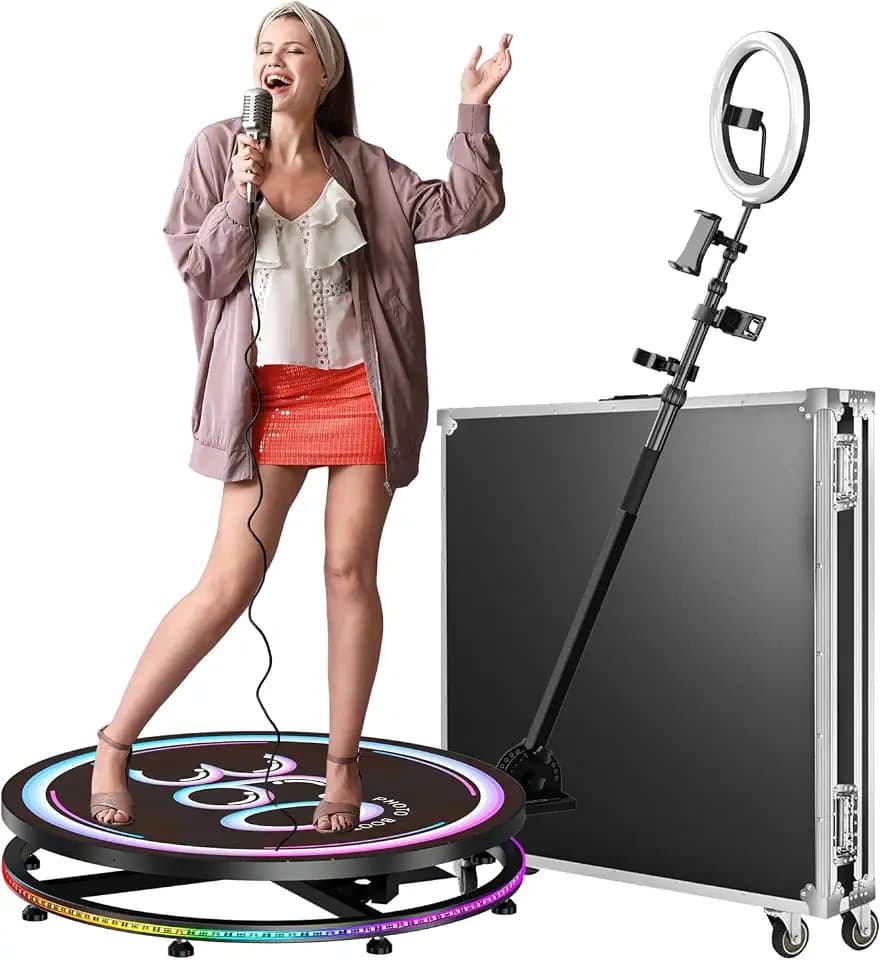 360 Photo Booth Machine with Software APP Remote Control for Parties People to Stand on Free Customize Logo 2-3 People (26.8"+Flight Case)