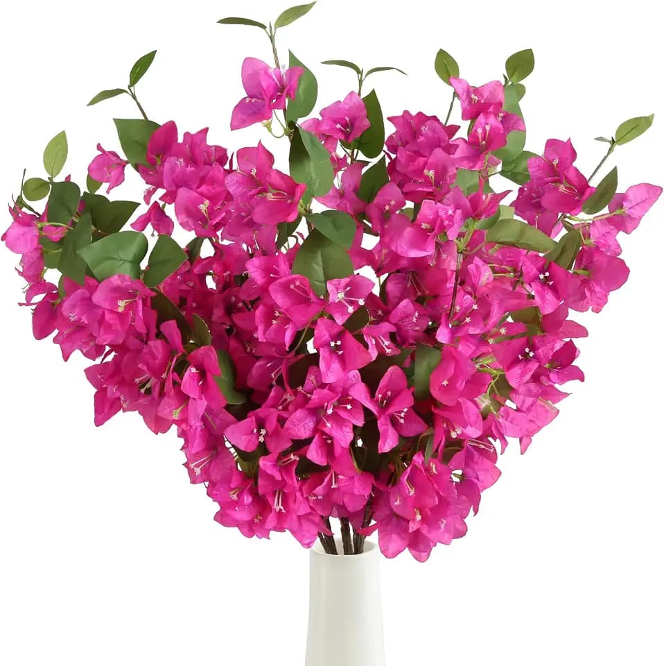 12PCS Bougainvillea Artificial Flowers 31.50" Long Stem Fake Silk Bougainvillea Branches Hot Pink Faux Hanging Flowers Vines for Wedding Centerpieces Home Garden DIY Decorations (Deep Pink)