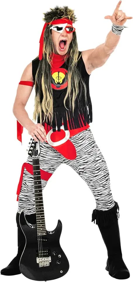 Widmann Adult Costume Rock Star, T-shirt, Trousers, Belt, Wrist Straps and Overboots