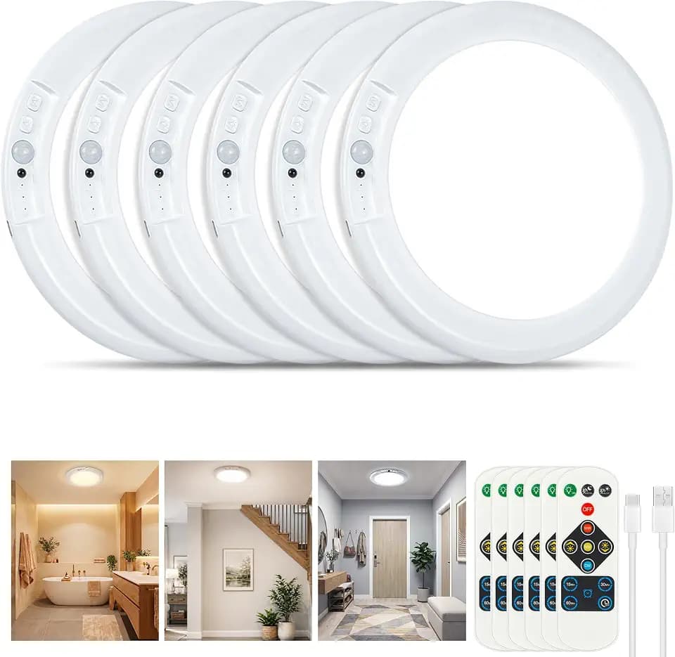 Rechargeable Ceiling Light 6 Pack, Magnetic Motion Sensor with Remote