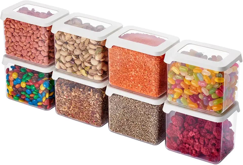 SmartStore Vorratsdosen 0.8L – 8er Set - Plastik Aufbewahrungsbox mit Deckel, BPA-frei, Spülmaschinenfest – Stapelbare Küche Organizer – 12.5 x 9 x 10cm