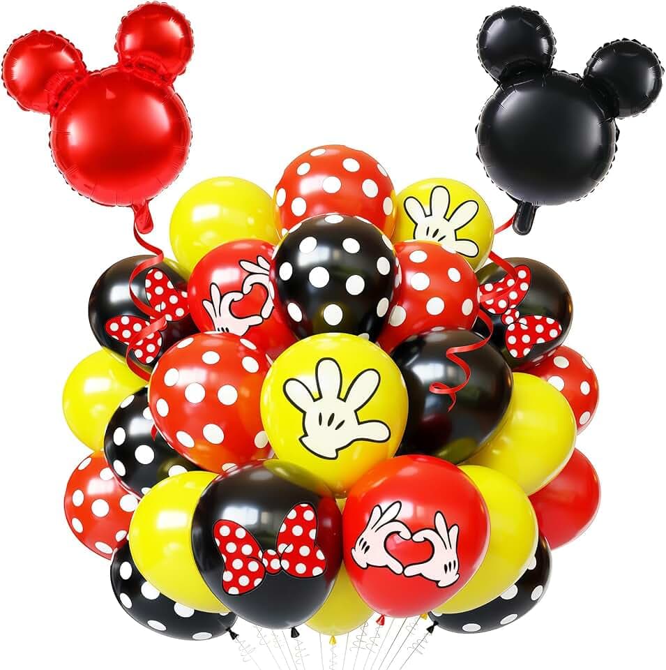 Black Red Yellow Balloon 64Pcs 12 Inch Cute Print Balloons for Cartoon Themed Birthday Party Decorations Boys Girls Gatherings Party Supplies
