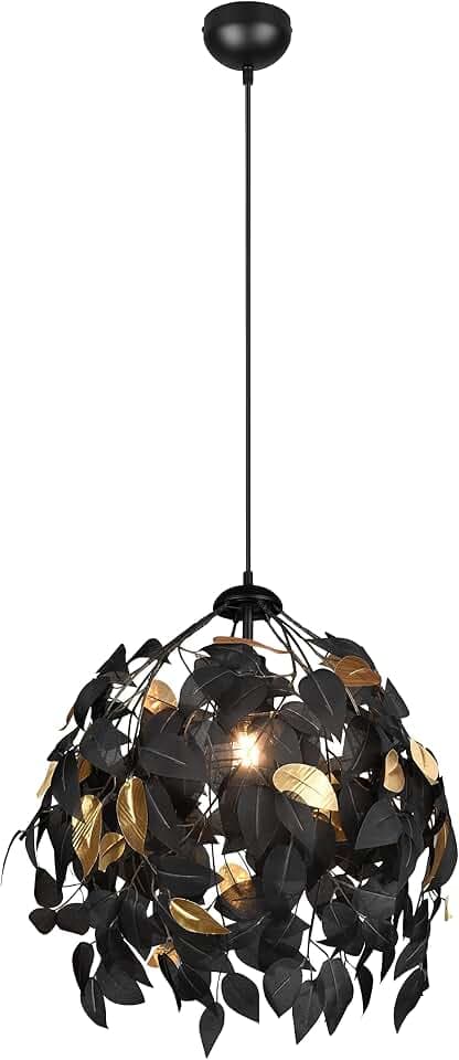 RL LIVE YOUR LIGHT Reality Leuchten Pendelleuchte Leavy R10461932, Metall schwarz, Schirm Kunststoff schwarz/goldfarbig, exkl. 1x E27