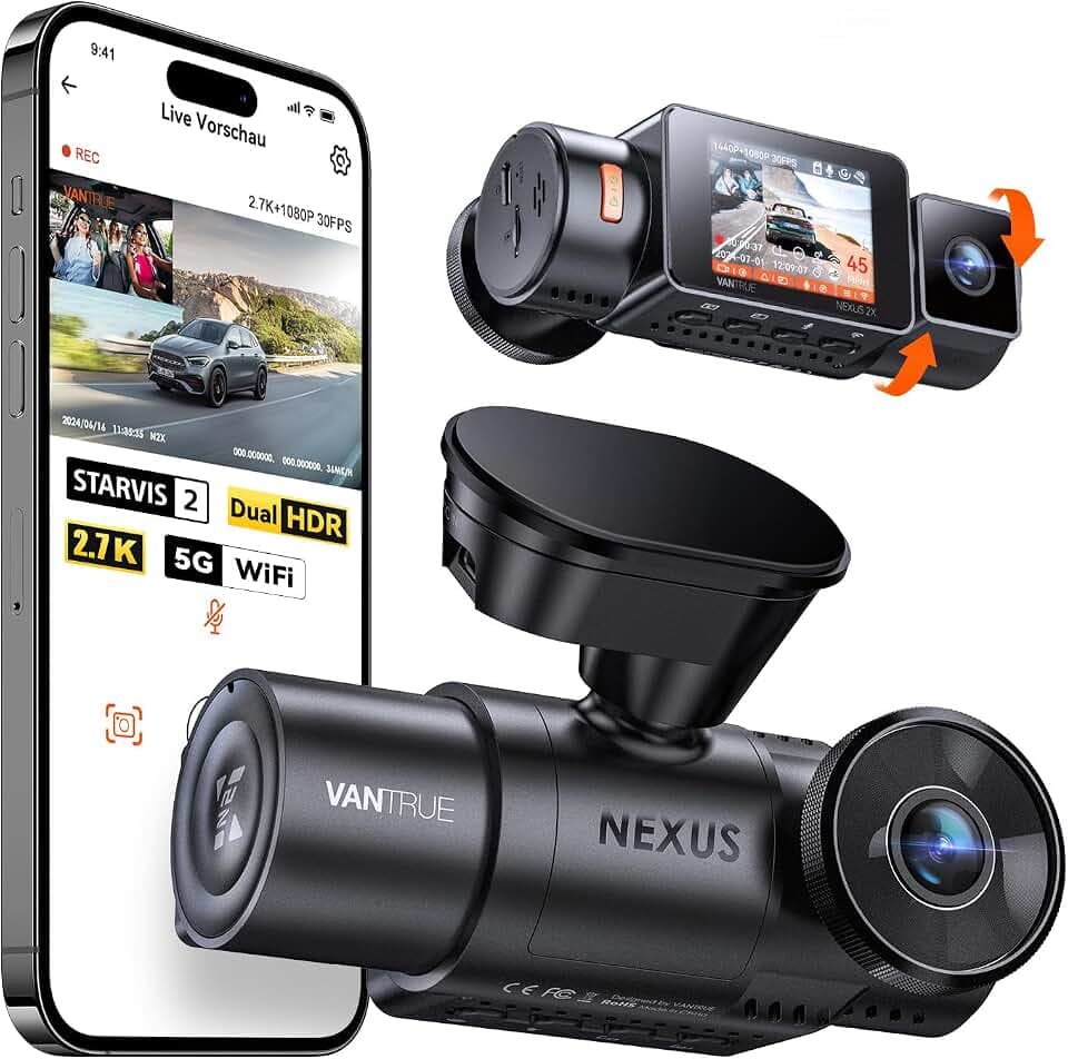 VANTRUE N2X 2.7K+1080P Dashcam Auto Vorne Innen, STARVIS 2 Dual Nachtsicht