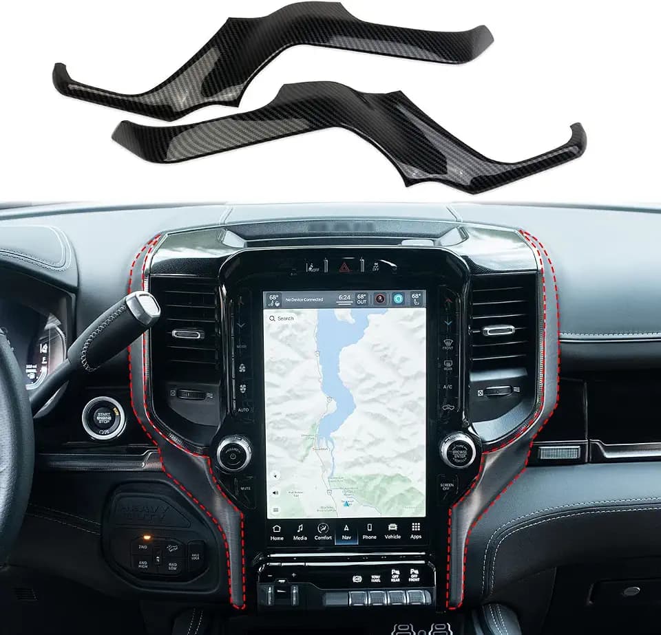 Central Control Navigation Screen Side Cover Trim for Dodge Ram 1500 2500 3500 2019-2026 (Carbon Fiber Pattern)