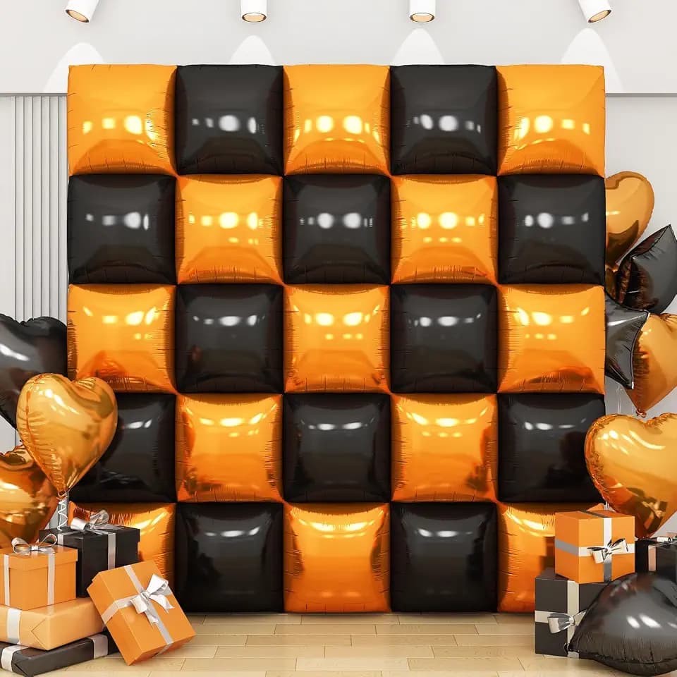 Black Orange Square Foil Balloon Wall,25Pcs Double Sided Foil Balloons