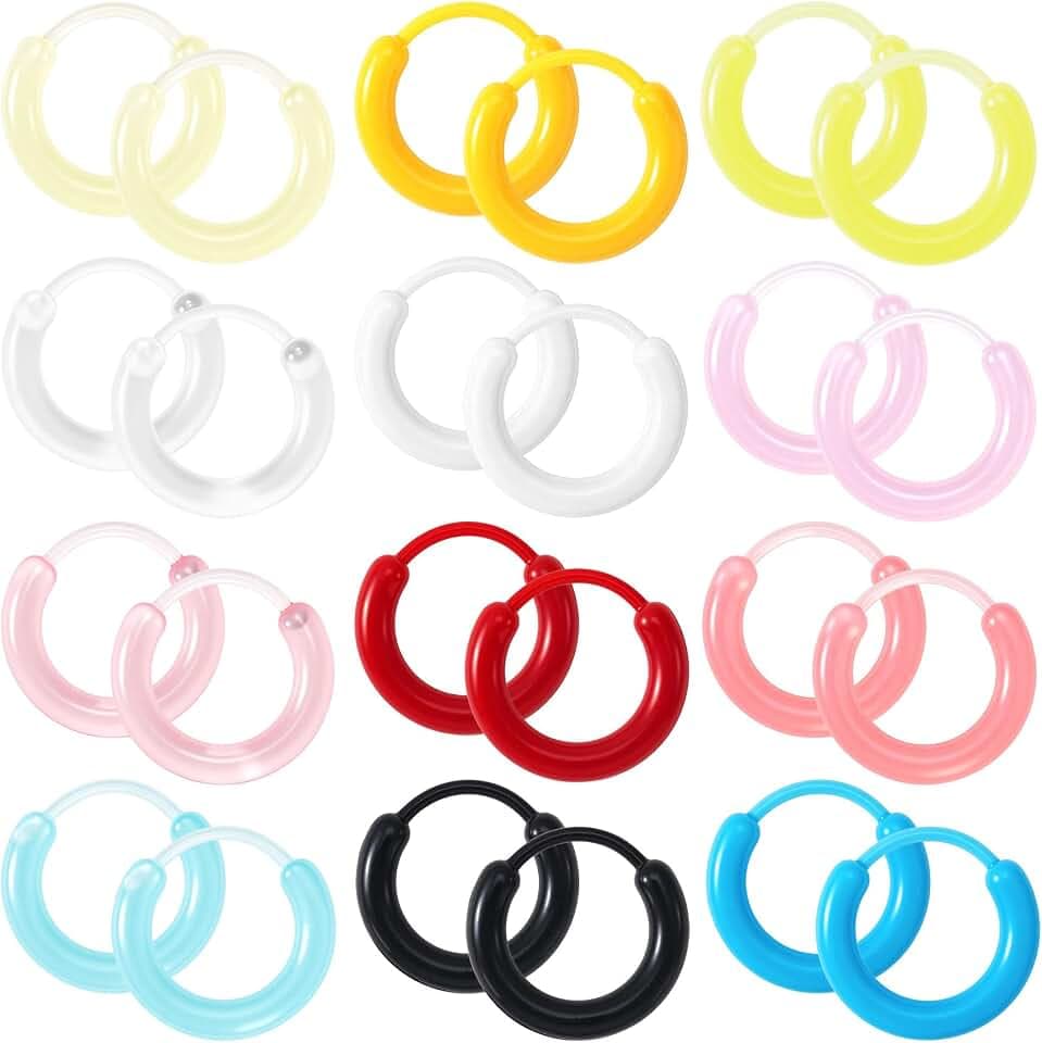12 Pairs Colorful Resin Earrings for Sensitive Ears, Plastic Hoop Earrings, Ear Rings for Women Men Sports Daily Use for Spring Summer - 12 Colors