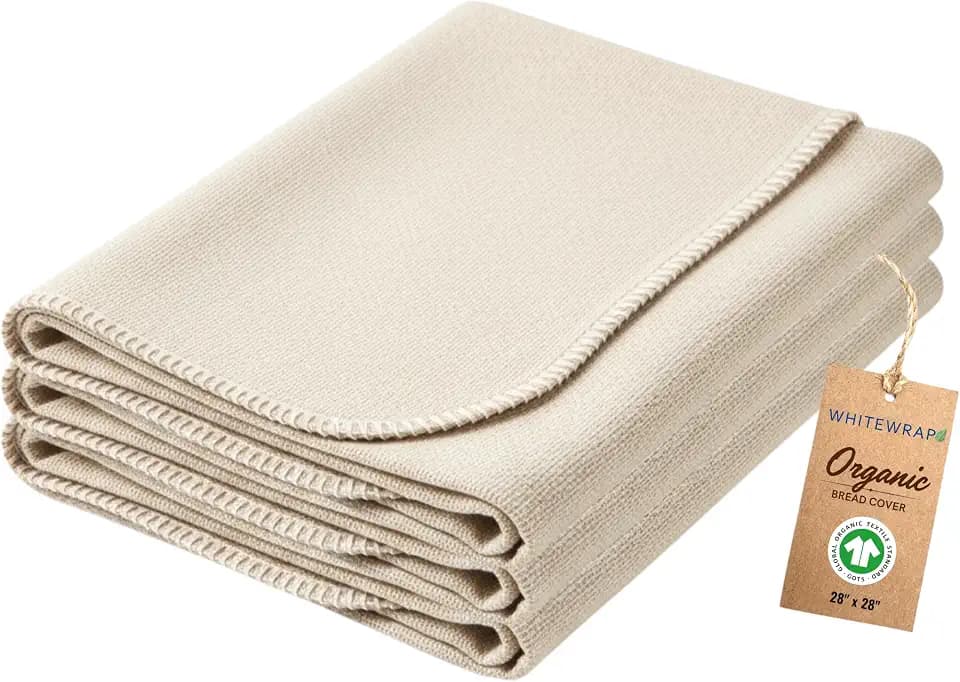 WHITEWRAP Flour Sack Towels for Bread Dough Proofing – Unbleached, Thick Organic Cotton Baking Cloth for Baguettes, Ciabatta, Pastry – Reusable, 28"x28", 3-Pack