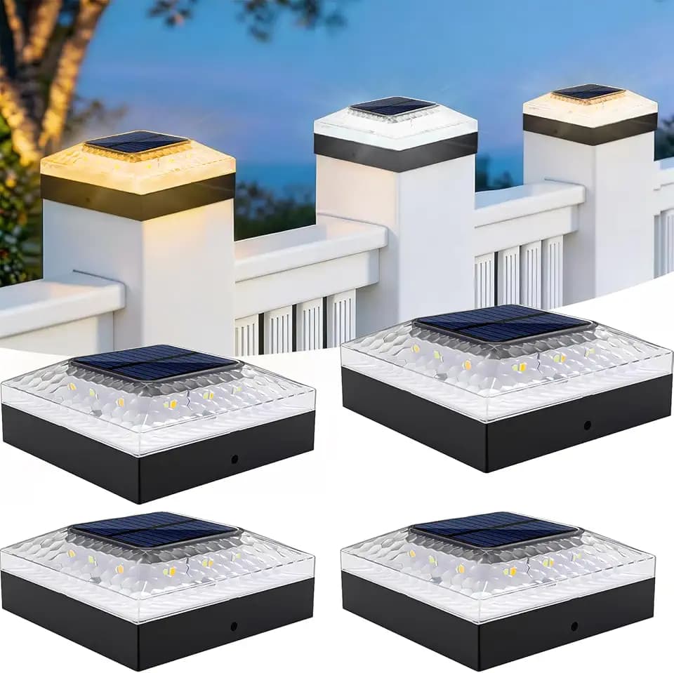 IP65 4x4 Solar Post Cap Lights Outdoor for Wood/Vinyl Posts, 4Pack