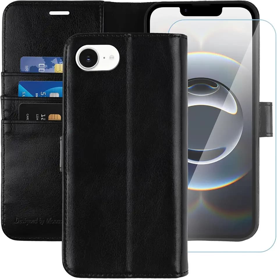 MONASAY Wallet Case for iPhone 17E/16E with 3 Card Holders - Black