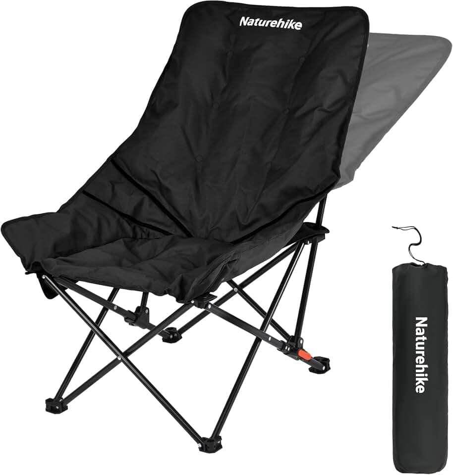 Naturehike Sea Star Campingstuhl Faltbar Campingsessel Hochlehner Gartenstuhl Größer Klappstuhl mit Fußstütze Angelstuhl mit Tasche Relaxsessel für Garten Strand Outdoor(Schwarz)
