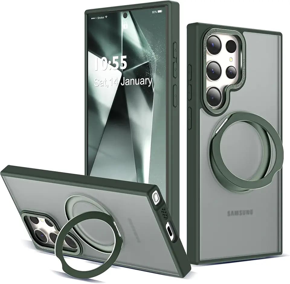 for Samsung Galaxy S24 Ultra Case with 360° Spin Stand,Dark Green