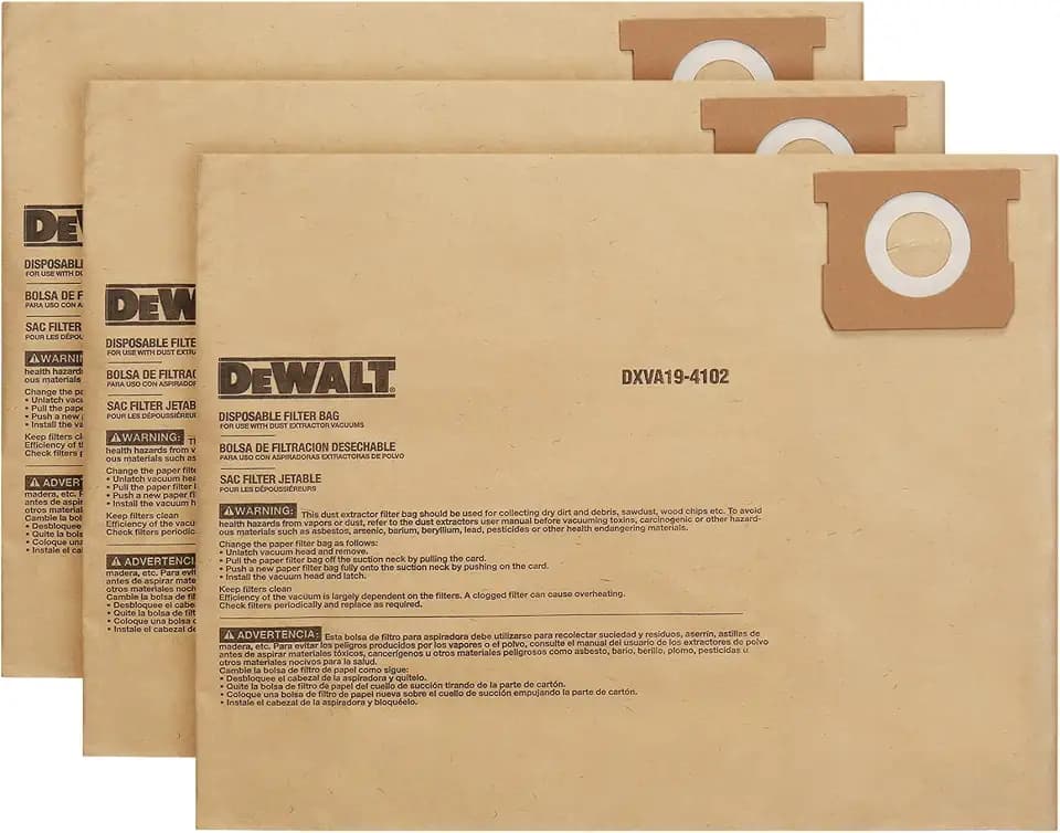 3 Pack DEWALT Dust Bag DXVA19-4102, for 12-16 Gallon Wet/Dry Vacuum, Filter Bag Compatible with DXV12P DXV14P DXV16P DXV16PA DXV16S