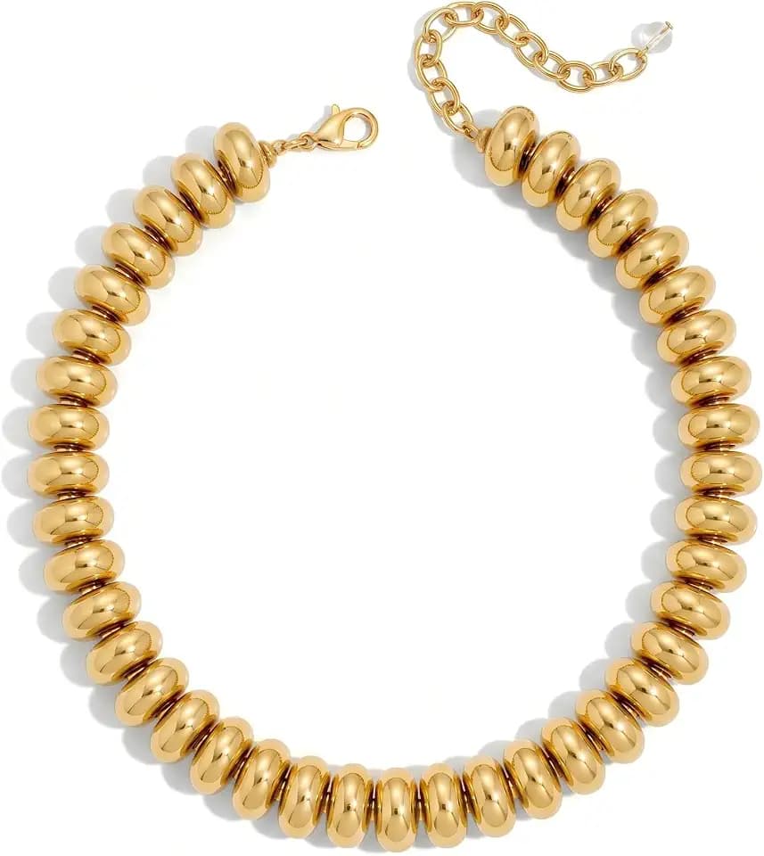 Resin Gold Bead Necklace, Summer Fashion Statement Beaded Necklace for Women, Adjustable Length, Lightweight & Cool, Suitable for Beach, Vacation, Daily Wear & Summer Parties