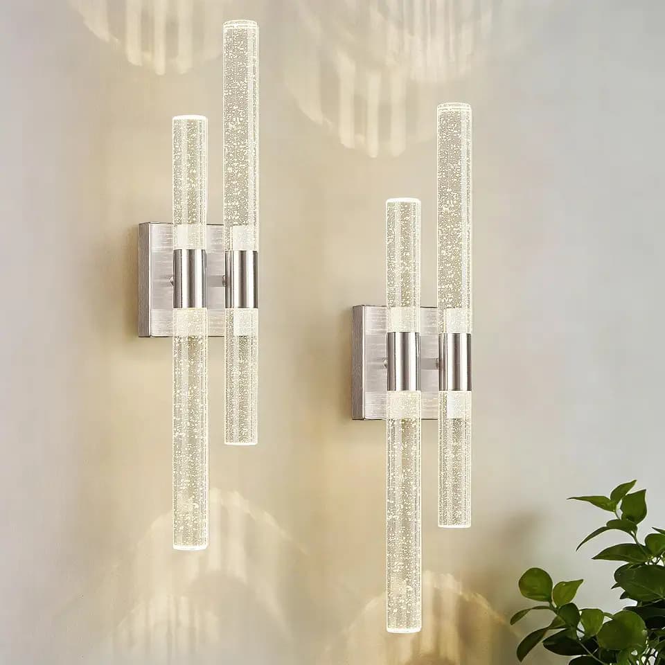 Crystal Wall Sconces Set of Two LED Wall Sconce Hardwired Brushed Nickel Bathroom Vanity Light Fixtures 21.25in 4000K Vertical and Horizontal Wall Mounted Sconces for Bedroom Living Room