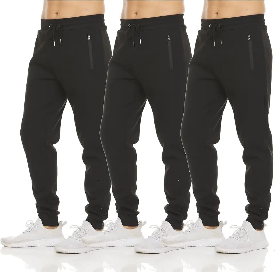 PURE CHAMP Sweatpants for Men 3 Pack Fleece Athletic Workout Joggers Mens Sweatpants with Zipper Pockets Size S-3XL