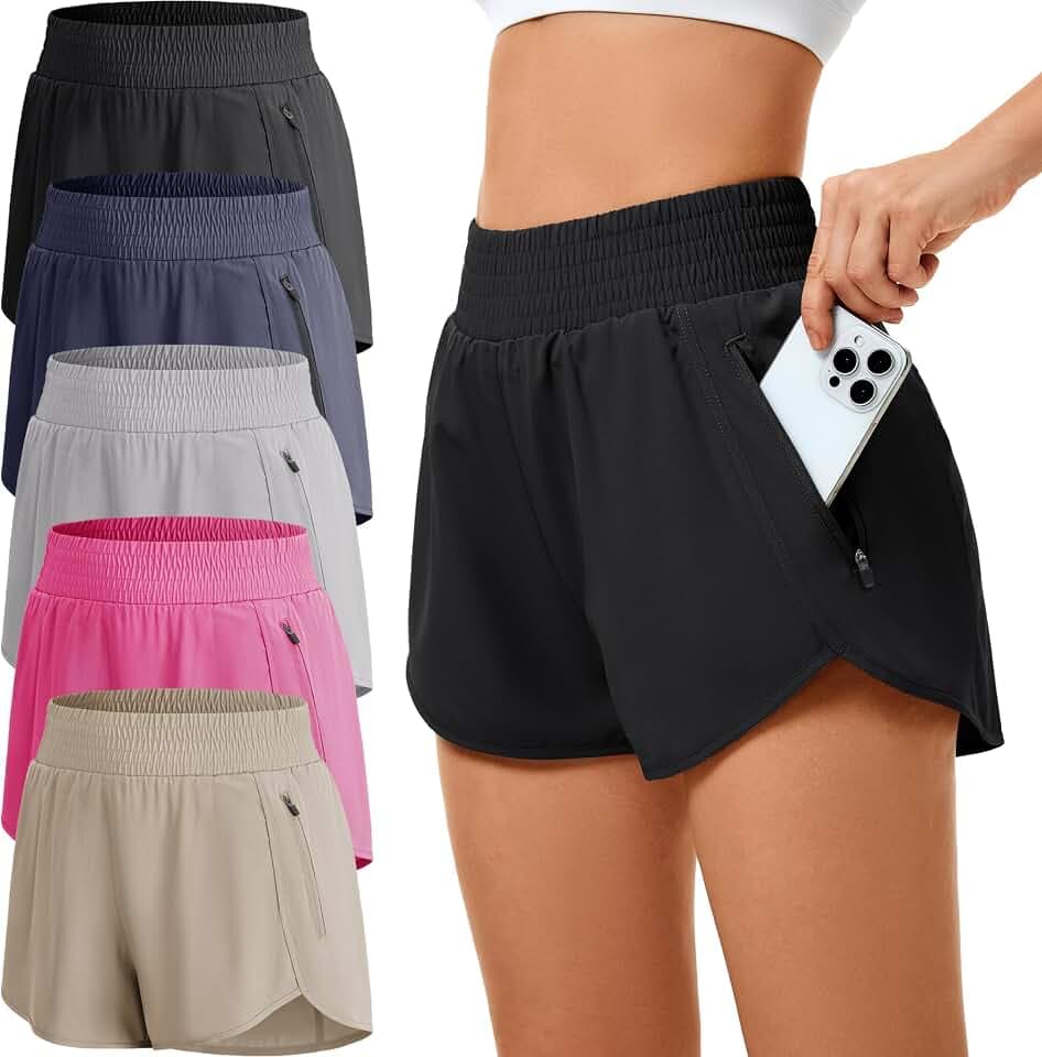 5er Pack Sporthose Damen Kurz mit Reißverschlusstasche