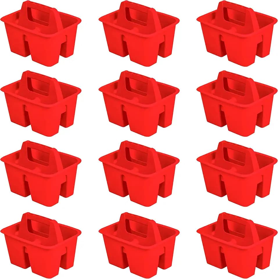 Storex Mini Classroom Caddy, Multipurpose Classroom Organizer with Handle, Red, Pack of 12 (01063U12C)