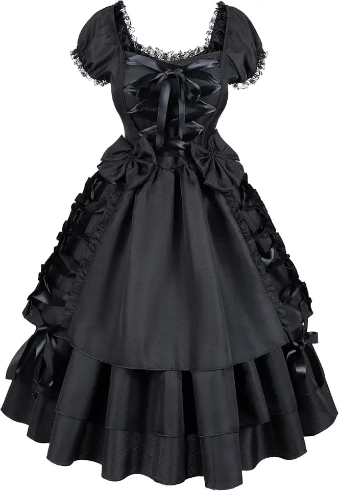 GOLDSTITCH Womens Gothic Lolita Dress Classic Black Layered Lace-up Fancy Dress Costume