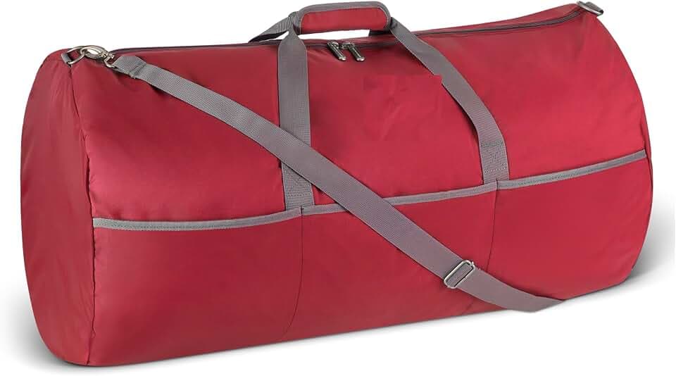 Amazon Essentials 82,3cm extra große faltbare Nylon-Reisetasche für Reisen/Aufbewahrung mit Reißverschlusstaschen, 150l, 22,7kg Tragkraft, rot (früher Amazon Basics)