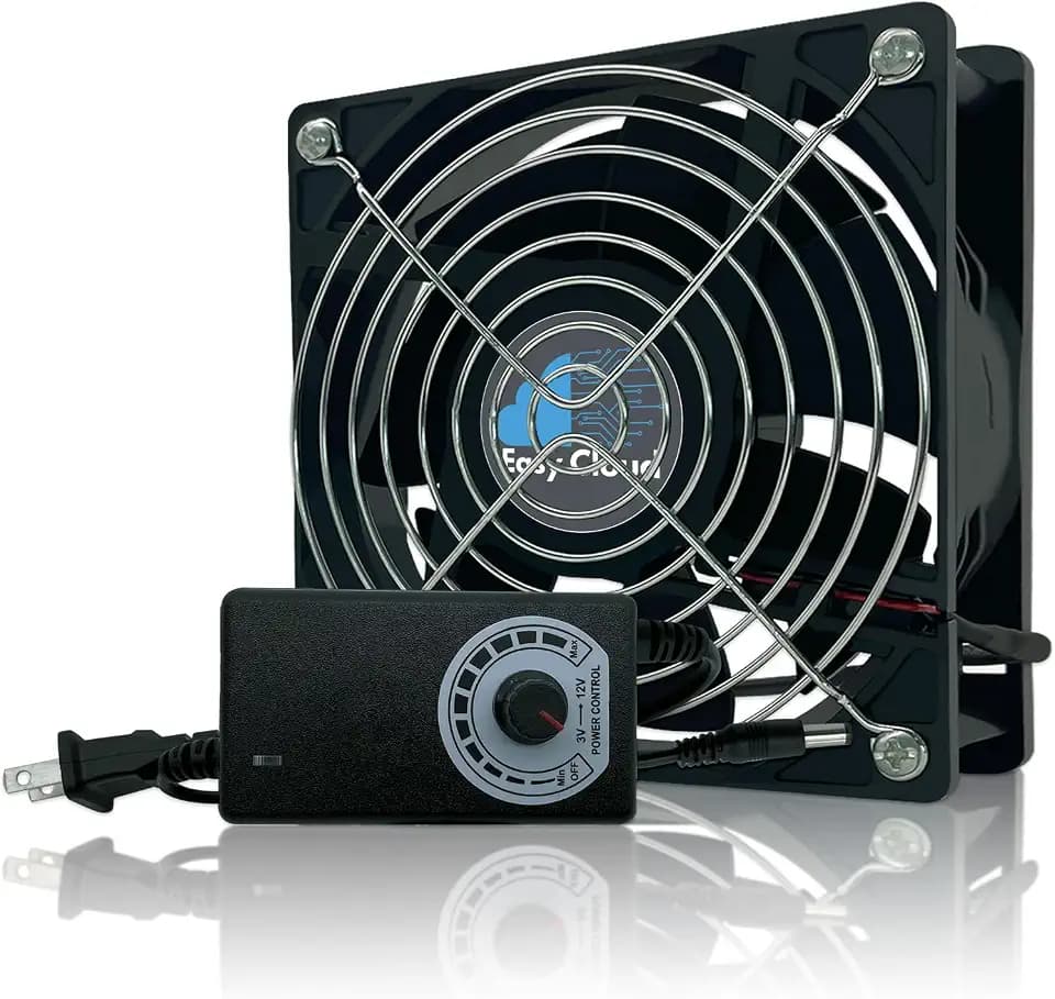 Computer Fan with AC Plug, 120mm Variable Speed Axial Muffin PC Fan with Controller 120V 110V 220V Small 12V Case Cooling for PC Server Cabinet DVR TV Router Receiver Xbox Greenhouse