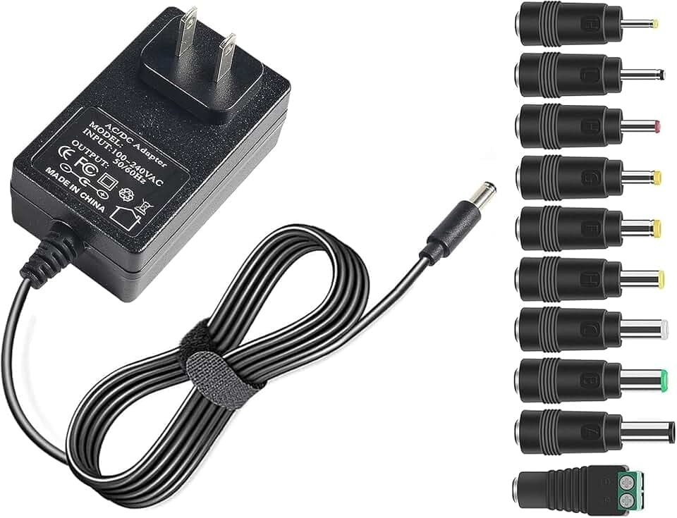 20V 2A Power Supply Adapter for 20volt 0.5A 0.8A 1A 1.5A 1.8A 2A, 500mA 800mA 1000mA 1500mA 1800mA 2000mA Equipment with 10 Tips ac dc Adapter DC Plug 5.5x2.1mm & 2.5mm