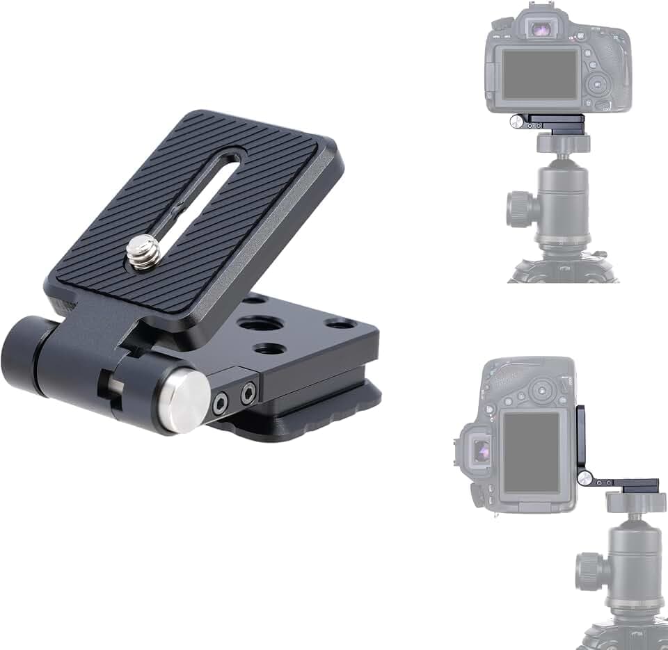 FOTGA Universelle faltbare L-förmige vertikale horizontale Kamera-Schnellwechselplatte für DSLR-Kamera, 6,35 mm (1/4 Zoll), 3/8 Zoll, Arca Swiss Mount Stativ Einbeinstativ, 90 °