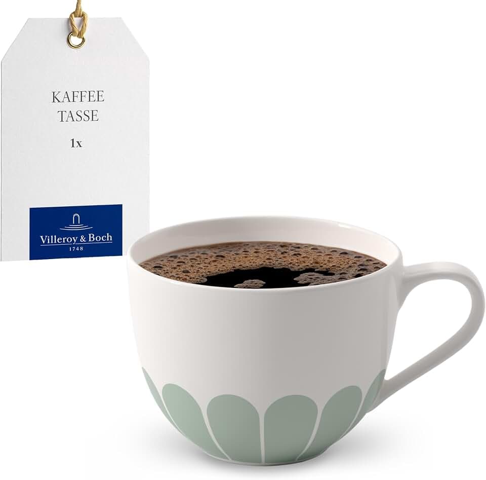 Villeroy & Boch - Fleur vert Kaffeetasse Grün, Spülmaschinenfest, Mikrowellensicher, Tasse für Kaffee oder Tee, Kaffeebecher, Becher Blumenmuster, Capuccino Tasse, Teetasse, Premium Porzellan