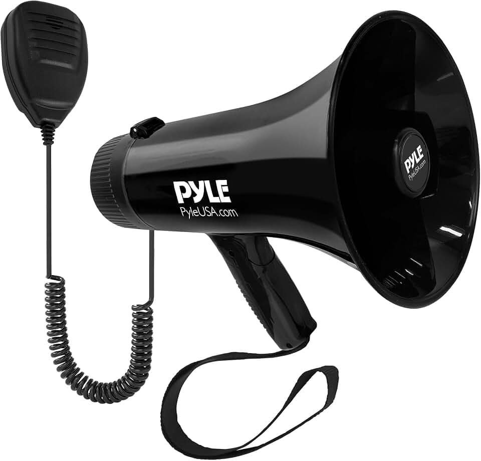 Pyle 35-Watt Square Megaphone Bullhorn, Lightweight and Portable Loudspeaker Horn with Aux (3.5mm) Input for MP3/Music, Automatic Siren, MIC/Talk (Black), 1000 Square Yards Projection Range