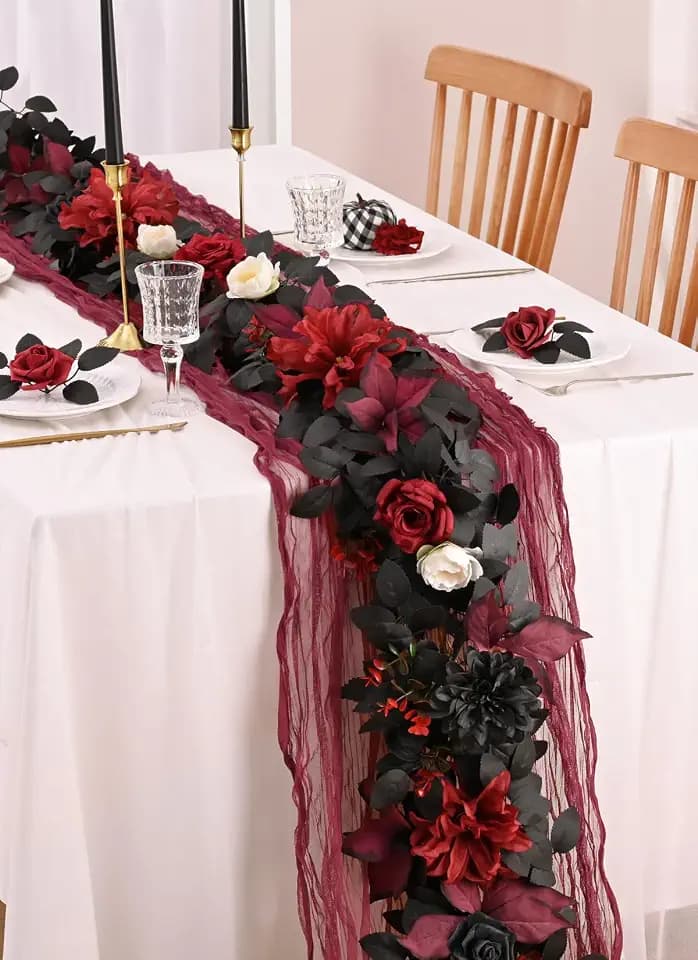 Waipfaru Halloween Garland, 5.5Ft Black Rose Flower Garland for Mantle