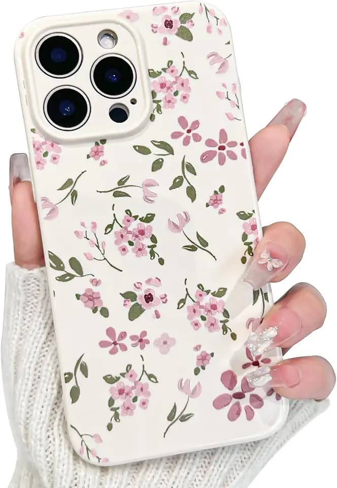 Lovmooful for iPhone 13 Pro Case Cute Flower Floral Leaf Design-Pink