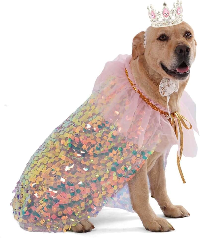 FLAdorepet Dog Cape Princess Costume and Crown,Pet Birthday Outfit Dress,XL