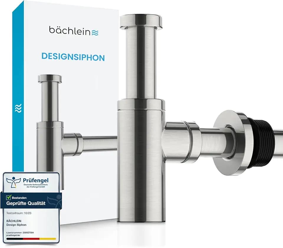 Bächlein Premium Design SiphonUniversal für Waschbecken & Waschtisch [Edelstahl gebürstet] Premium Design Siphon fürs Waschbecken