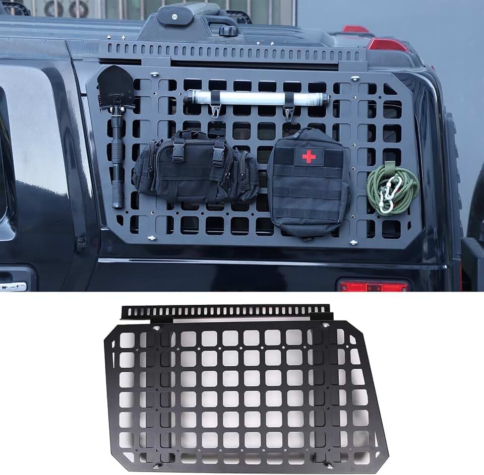 PIUGILH Rear Window Storage Molle Panel Compatible with Hummer H2 2003-2009 Exterior Accessories, Aluminum Tail Cargo Storage Panel Multi-Function Rack (Left Side)