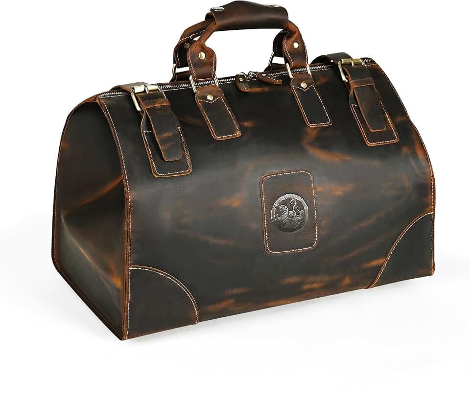Wasserabweisend Canvas Crazy Horse Leder Reisetasche 35L Trim Unisex Handgepäck Weekender Tasche Sporttasche für Reise Wochenende Urlaub FB8151 (100% Echtleder- Braun)