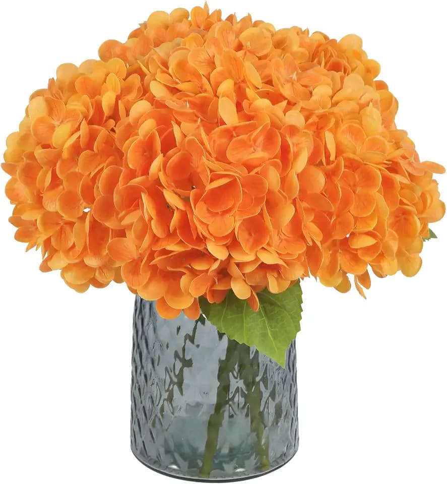 IPOPU 6PCS Real Touch Hydrangea Artificial Flowers Orange Faux Hydrangeas with Stems Latex Realistic Full Fake Hydrangeas for Wedding Centerpieces Bouquets DIY Floral Arrangements Home Decor (Orange)