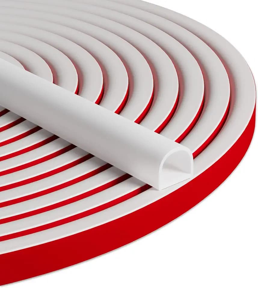 40FT Weather Stripping Door Seal, Self-Adhesive Silicone D-Shaped Seal Strip for Door Frame & Window Gaps, Soundproof Insulation Gap Filler