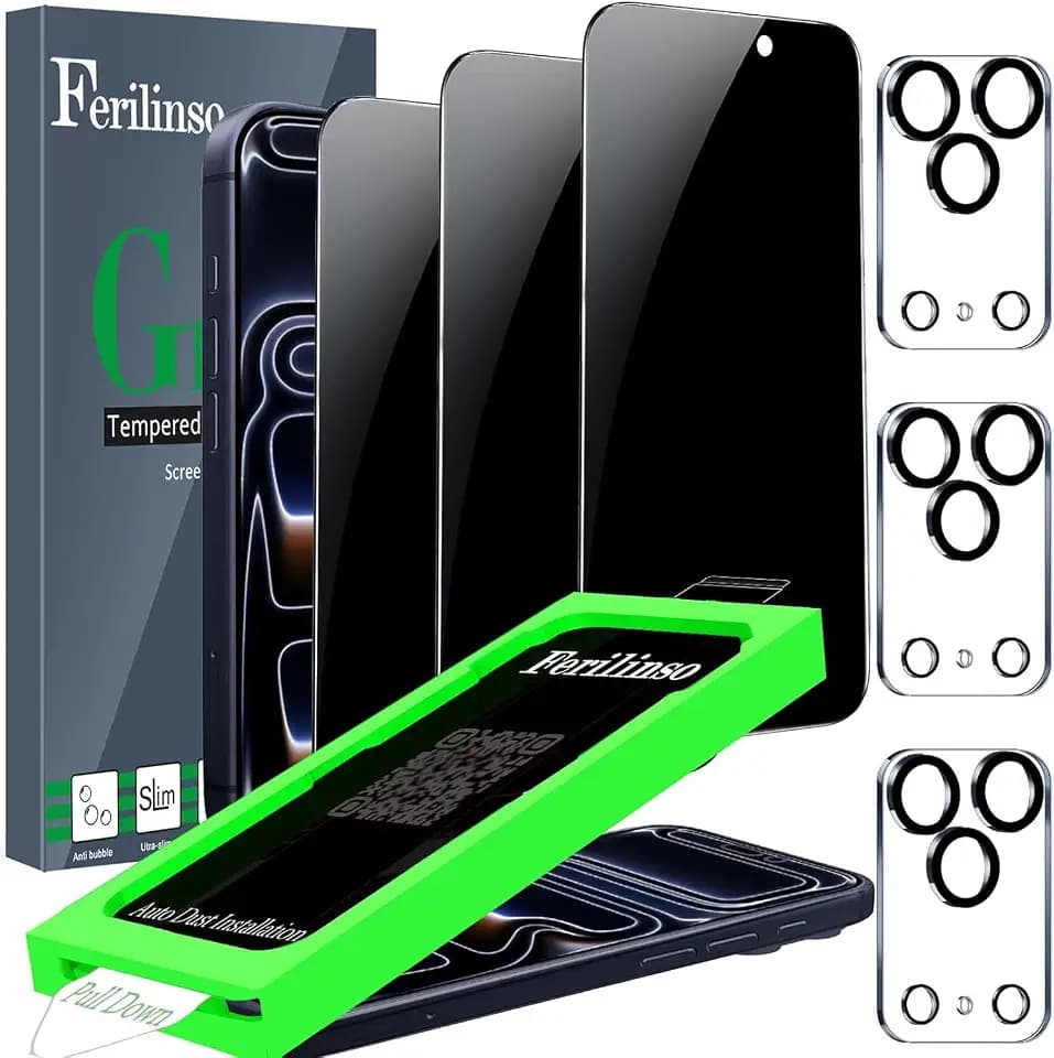 Ferilinso Privacy Screen Protector for iPhone 17 Pro, Tempered Glass