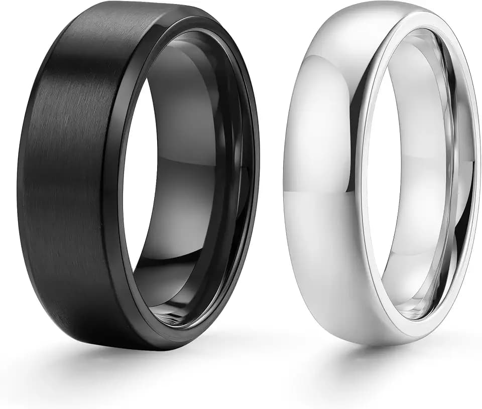 2PCS Wedding Band Stainless Steel Ring for Men Women-Hypoallergenic & Waterproof-Never Tarnish-6MM and 8MM Mens Ring Comfort Fit Size7-14