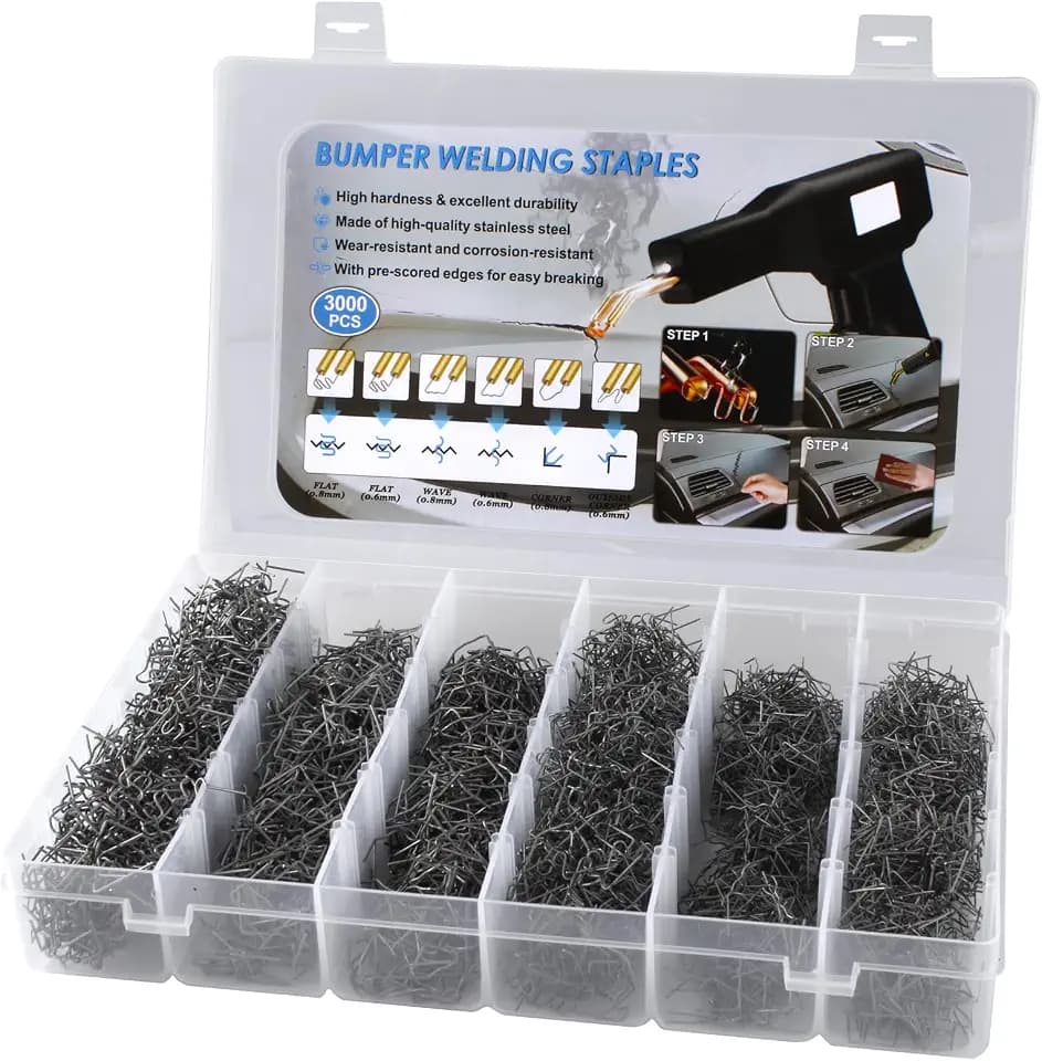 3000PCS Plastic Welding Staples 0.6/0.8mm – 6 Types Hot Stapler Kit for Car Bumper, Dashboard & Lamp Holder Repair – Stainless Steel Welder Staples for Plastic Welding Gun