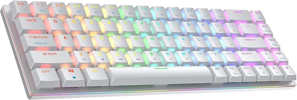 Ranked G65 Guardian 65% | Full Aluminum Frame | Ultra Slim Hot Swappable Mechanical Gaming Keyboard | 68 Keys Multi Color RGB LED Backlit for PC/Mac Gamer (White, Gateron Low Profile Brown)