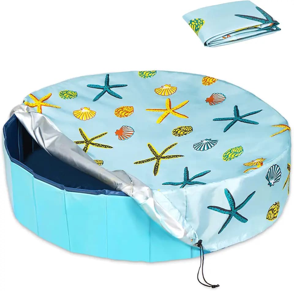 Round Pool Cover 71", Foldable Kiddie Solar Cover Fit Dog Swimming Pool, Pets Kids Bath Tub, Anti-UV Dustproof Safety Pool Covers with Starfish Shells Pattern