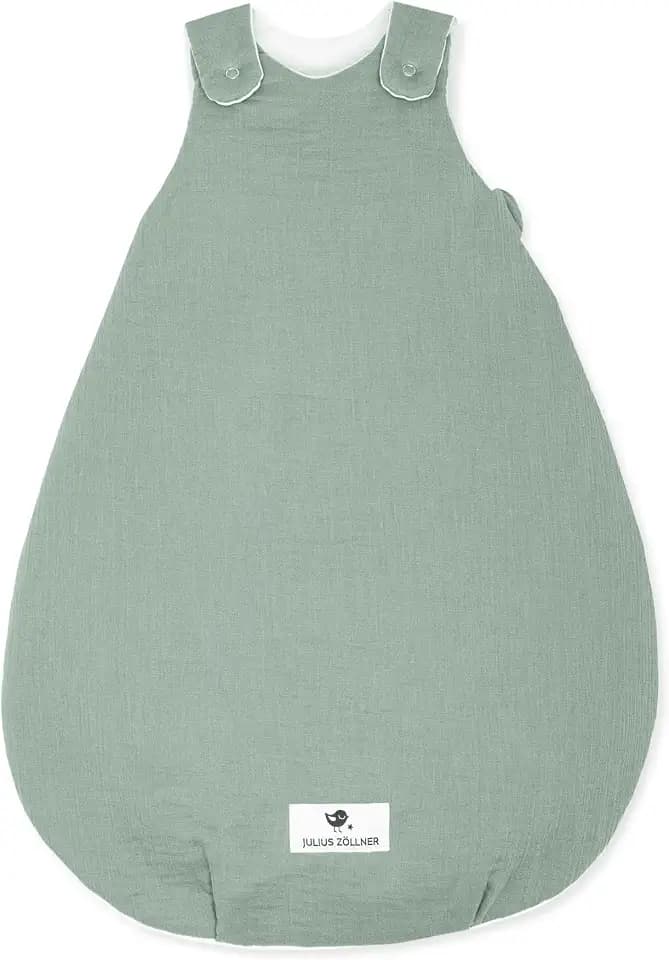 Julius Zöllner Babyschlafsack gefüttert Musselin 2,5 TOG Gr. 56/62 | 100% Baumwollmusselin | Oeko-TEX Standard 100 | grün