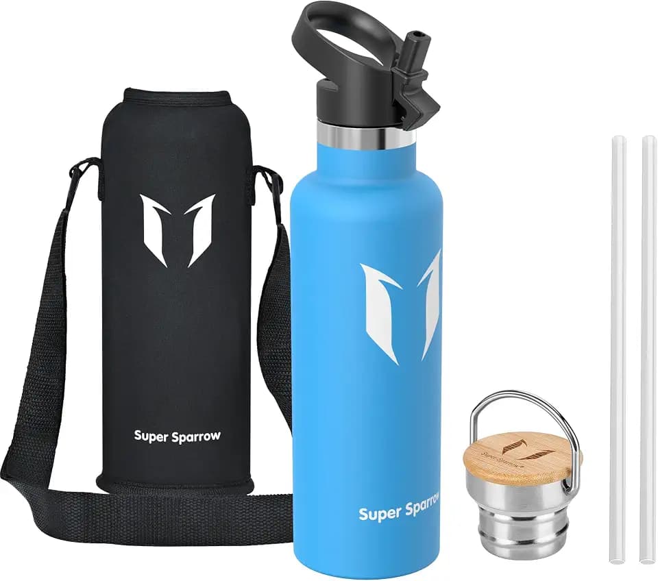 Sparrow Edelstahl Trinkflasche- 0.5L/0.75L/1L- Thermosflasche mit Strohhalm