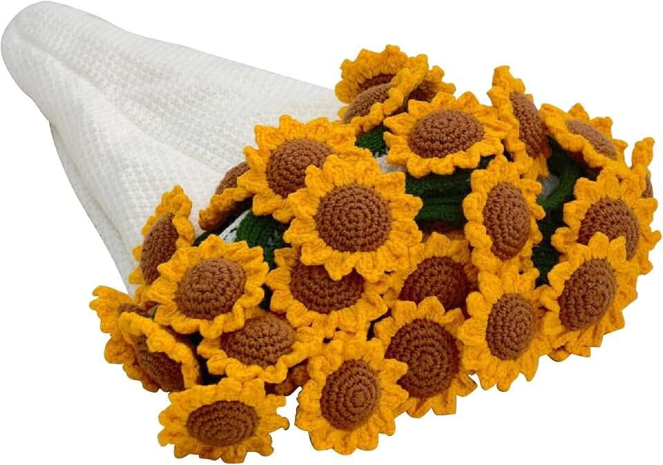 32inch Crochet Sunflowers Bouquet Throw Blanket for Her